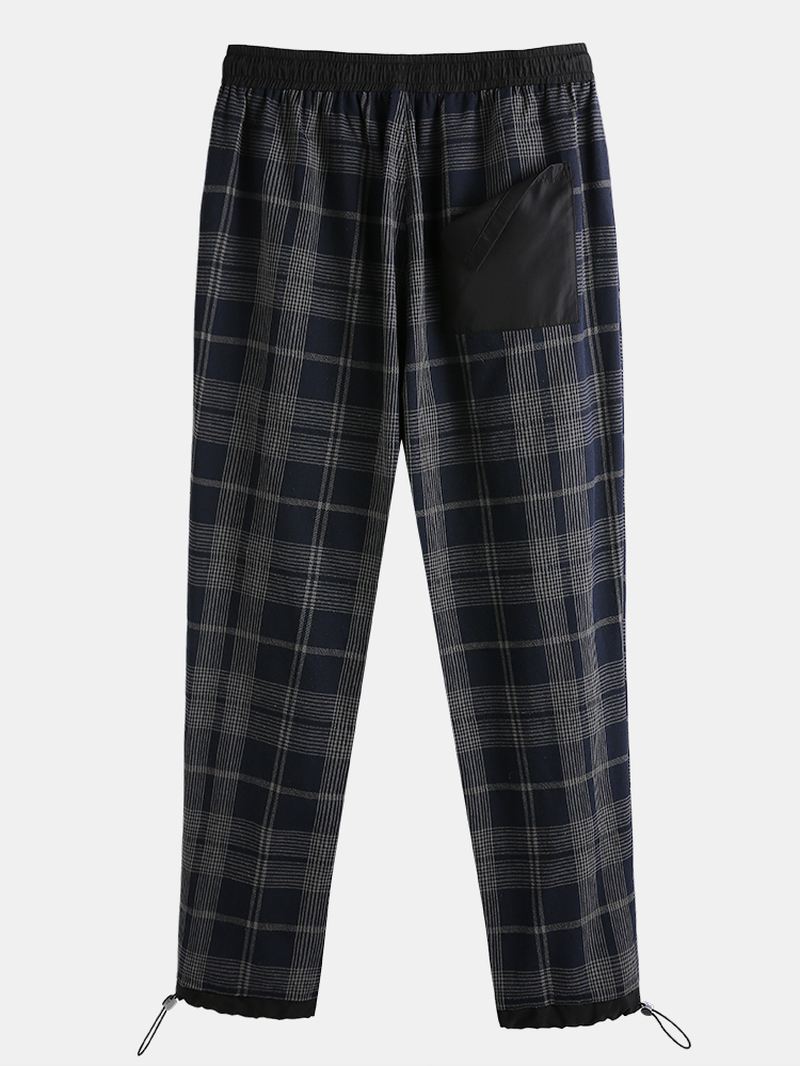 Herre 100% Bomuld Tartan Plaid Løs Elastisk Talje Cargobukser Med Lomme