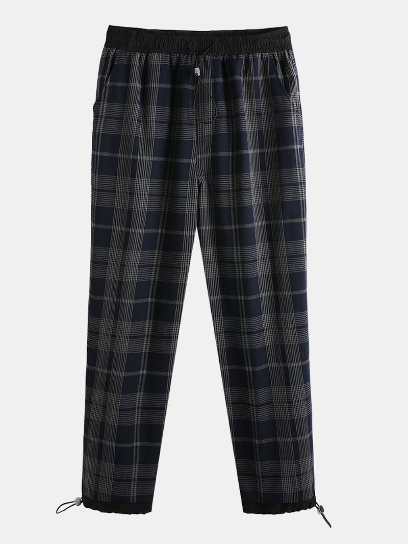 Herre 100% Bomuld Tartan Plaid Løs Elastisk Talje Cargobukser Med Lomme