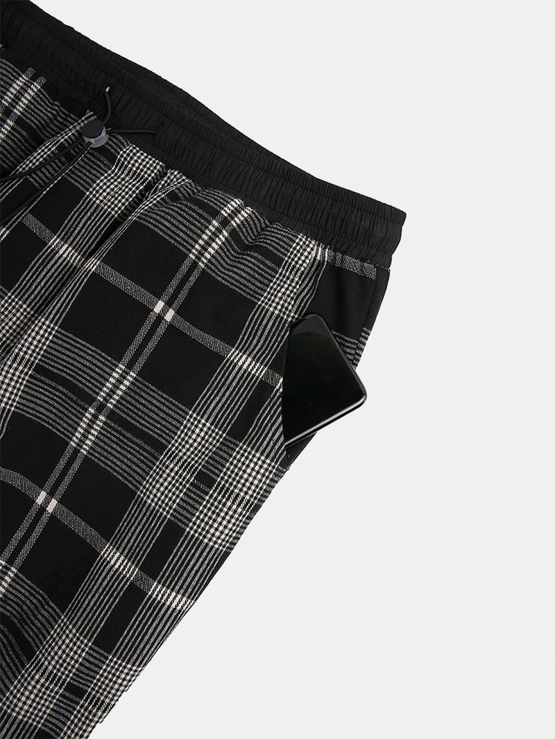 Herre 100% Bomuld Tartan Plaid Løs Elastisk Talje Cargobukser Med Lomme