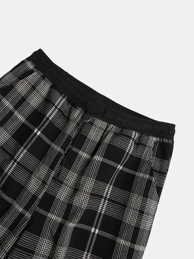 Herre 100% Bomuld Tartan Plaid Løs Elastisk Talje Cargobukser Med Lomme