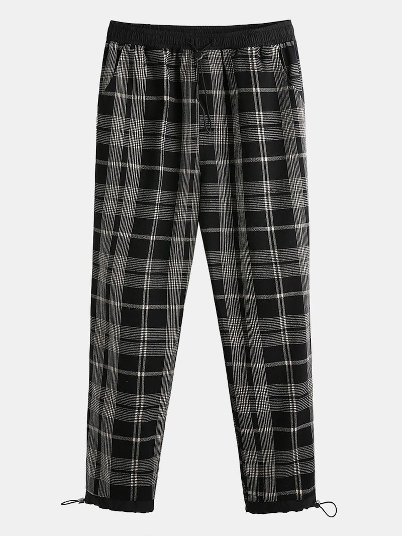 Herre 100% Bomuld Tartan Plaid Løs Elastisk Talje Cargobukser Med Lomme