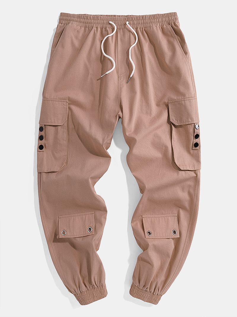 Herre 100% Bomuld Utility Snøre Snøre Relaxed Fit Cuffed Cargo Bukser