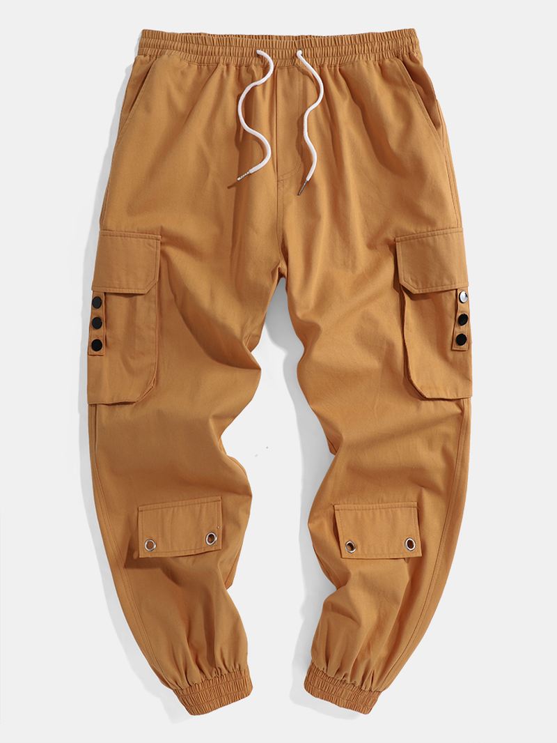 Herre 100% Bomuld Utility Snøre Snøre Relaxed Fit Cuffed Cargo Bukser