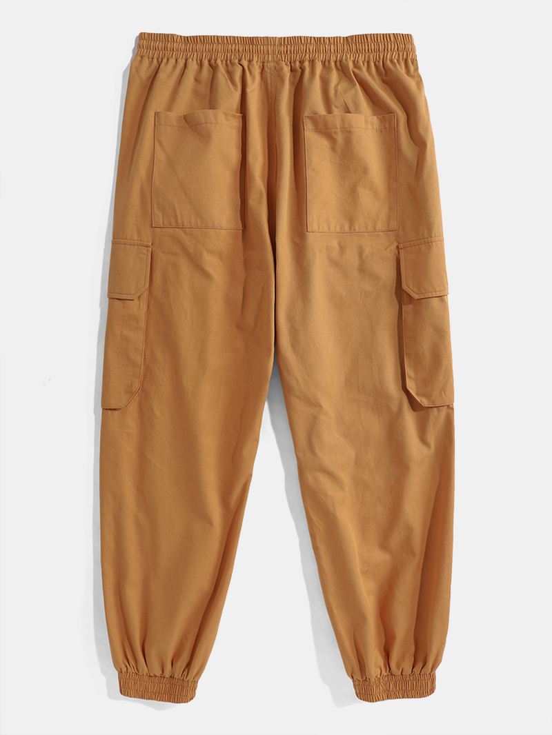 Herre 100% Bomuld Utility Snøre Snøre Relaxed Fit Cuffed Cargo Bukser