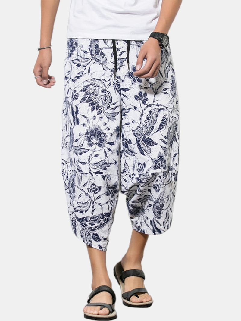 Herre Bomuld Linned Etnisk Thai Elephant Med Tryk Løse Baggy Harem Pants