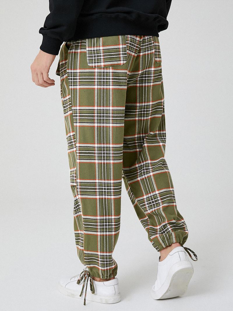 Herre Bomuld Plaid Multi Pocket Casual Snøre Elastiske Talje Joggerbukser