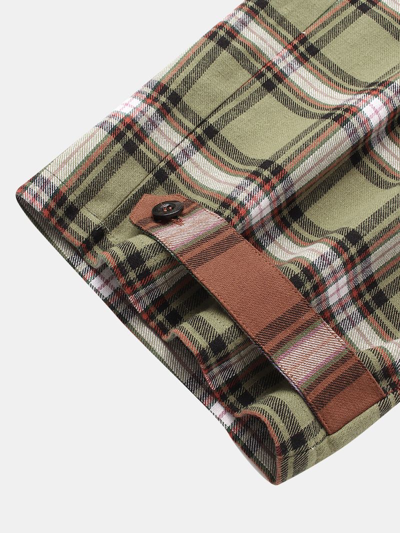 Herre Bomuld Plaid Patchwork Løse Casual Bukser Med Snoretræk Med Lomme