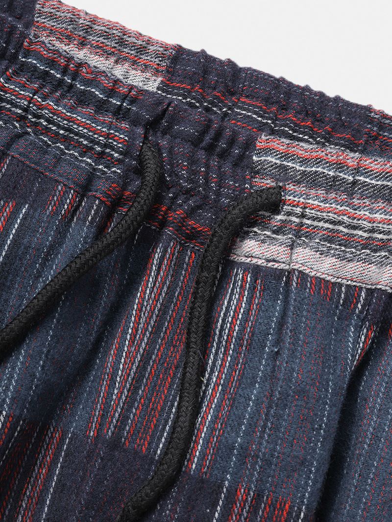 Herre Bomuld Vintage Plaid Stripe Pocket Joggerbukser Med Snoretræk