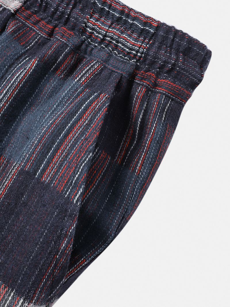 Herre Bomuld Vintage Plaid Stripe Pocket Joggerbukser Med Snoretræk