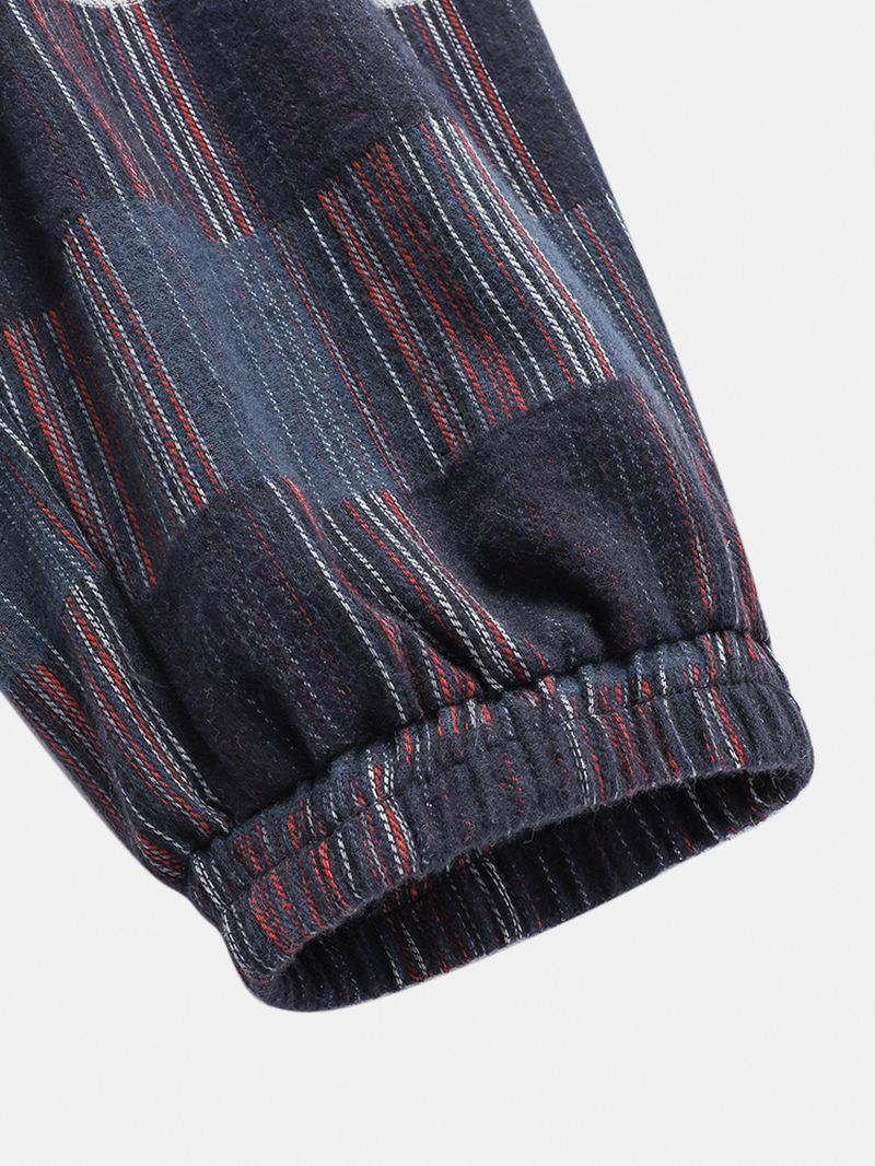 Herre Bomuld Vintage Plaid Stripe Pocket Joggerbukser Med Snoretræk