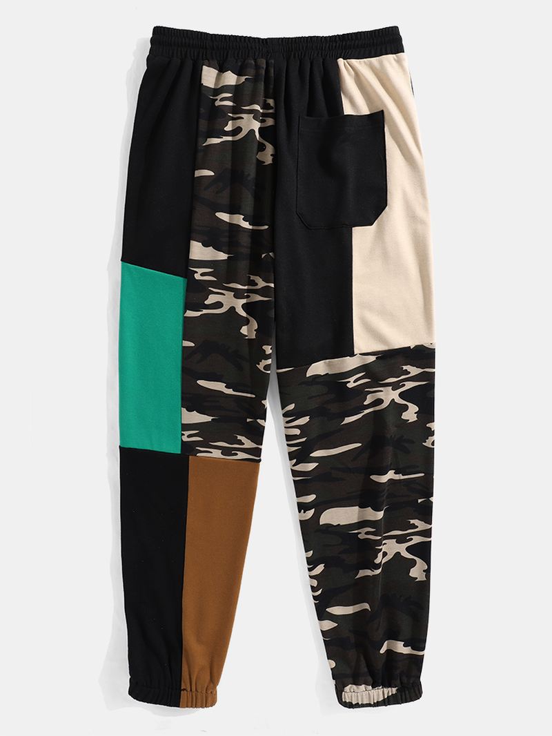 Herre Camo Patchwork Cargo Joggingbukser Med Snore Og Lomme