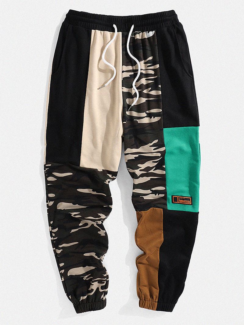 Herre Camo Patchwork Cargo Joggingbukser Med Snore Og Lomme