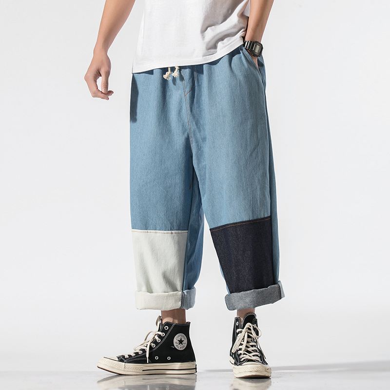 Herre Colour Block Wide-leg Jeans Til Forår Og Sommer