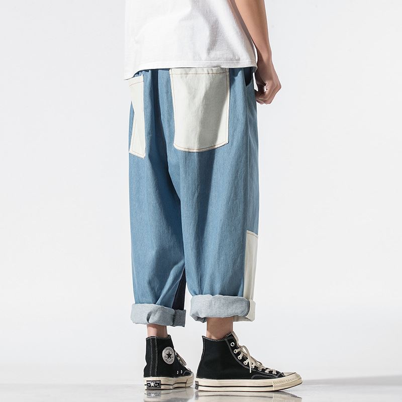 Herre Colour Block Wide-leg Jeans Til Forår Og Sommer