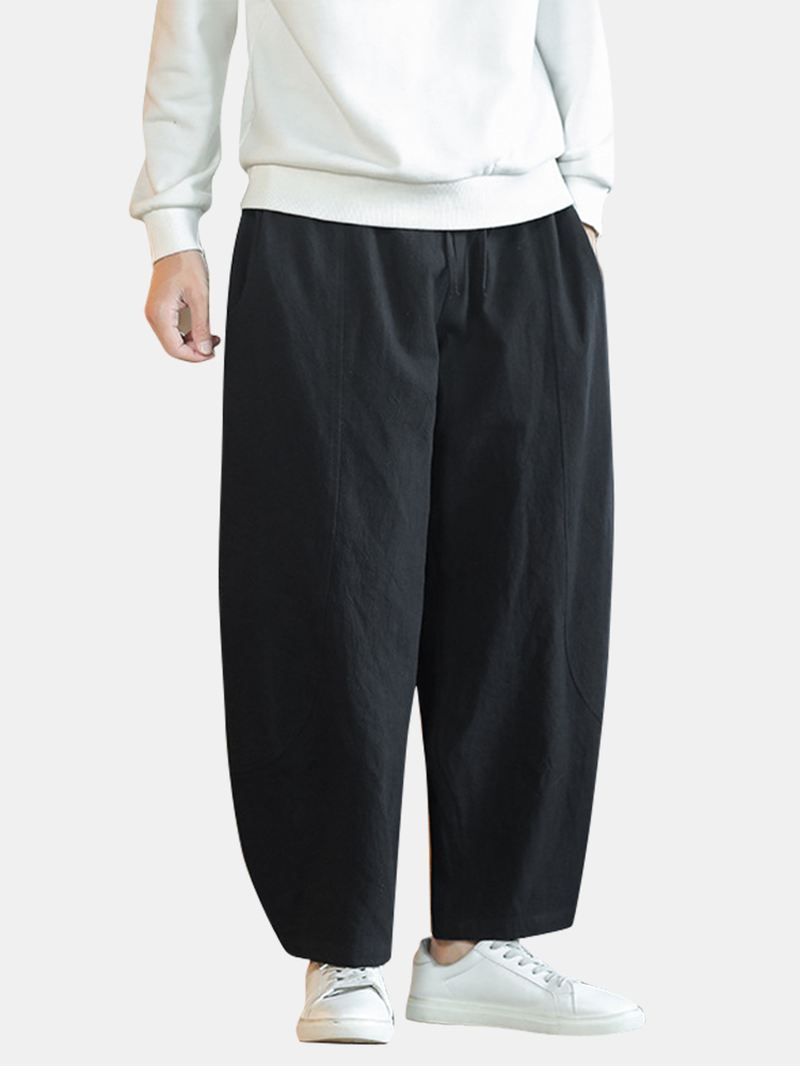 Herre Ensfarvede Bomuldslinned Løs Casual Simple Wide Leg Bukser