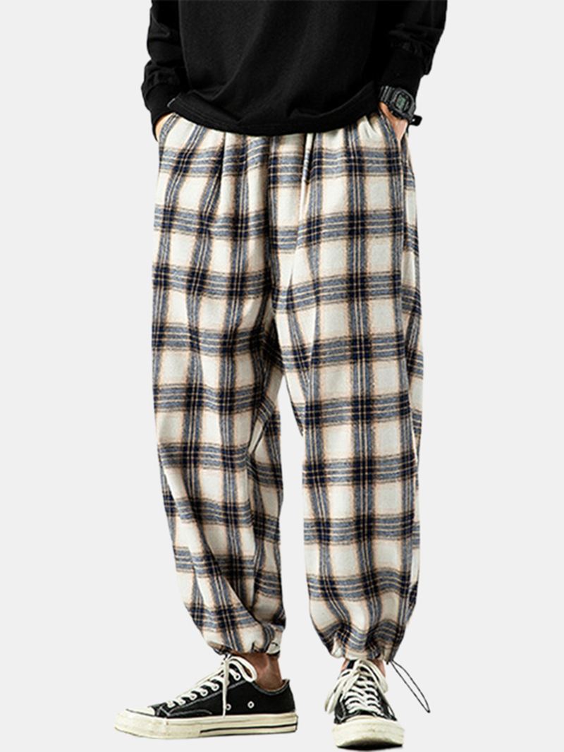 Herre Plaid Casual Manchetbukser Med Snøre Og Lomme