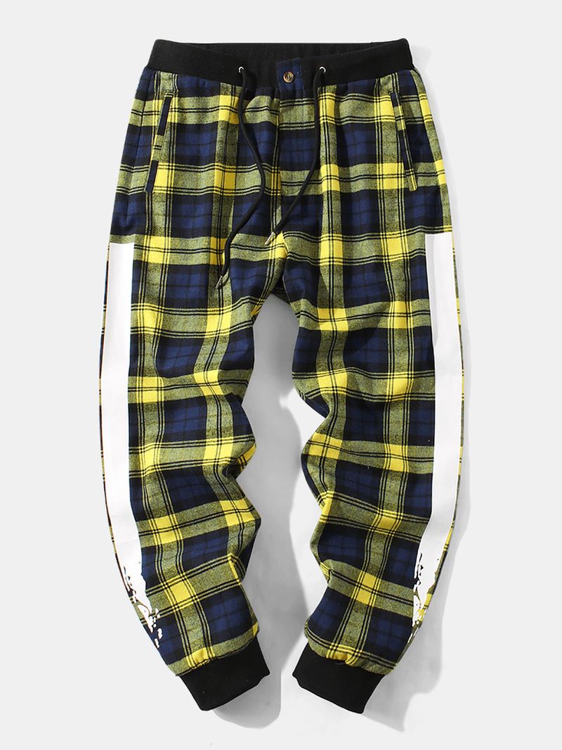 Herre Plaid Side Stribet Snøre Talje Joggerbukser