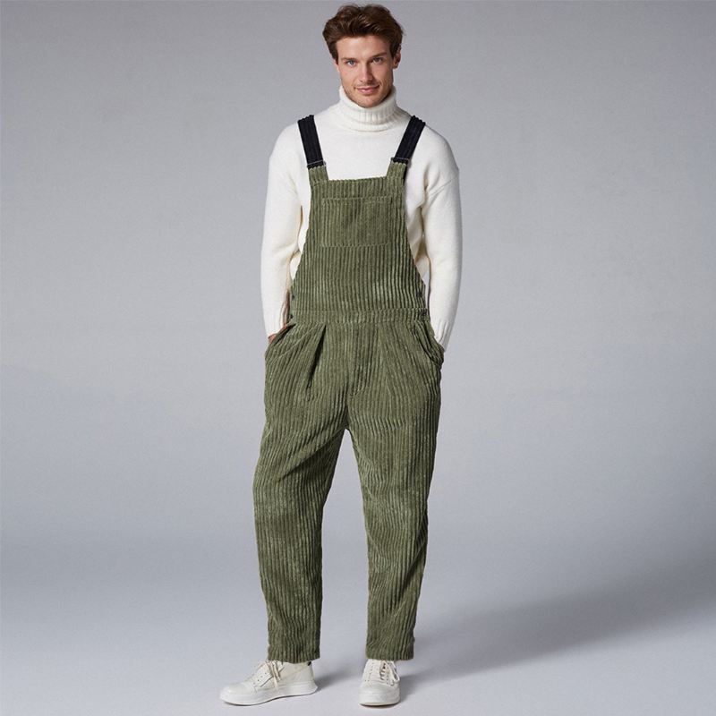 Herre Retro Corduroy Tykke Bukser Løse Overalls