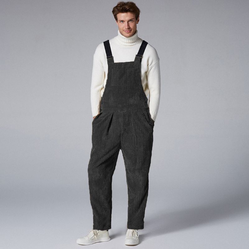 Herre Retro Corduroy Tykke Bukser Løse Overalls