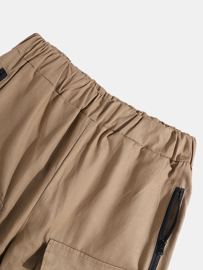 Herre Solid Multi Pocket Elastisk Talje Cargo Beam Feet Bukser Med Bånd