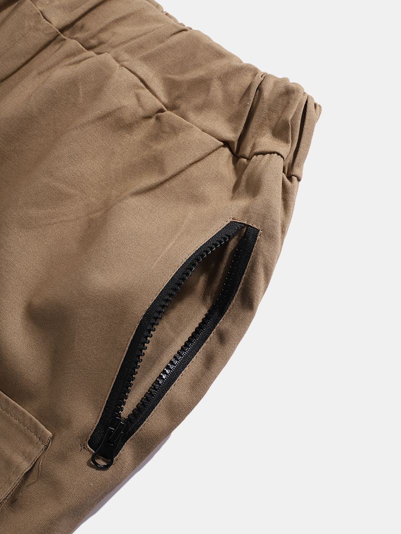 Herre Solid Multi Pocket Elastisk Talje Cargo Beam Feet Bukser Med Bånd