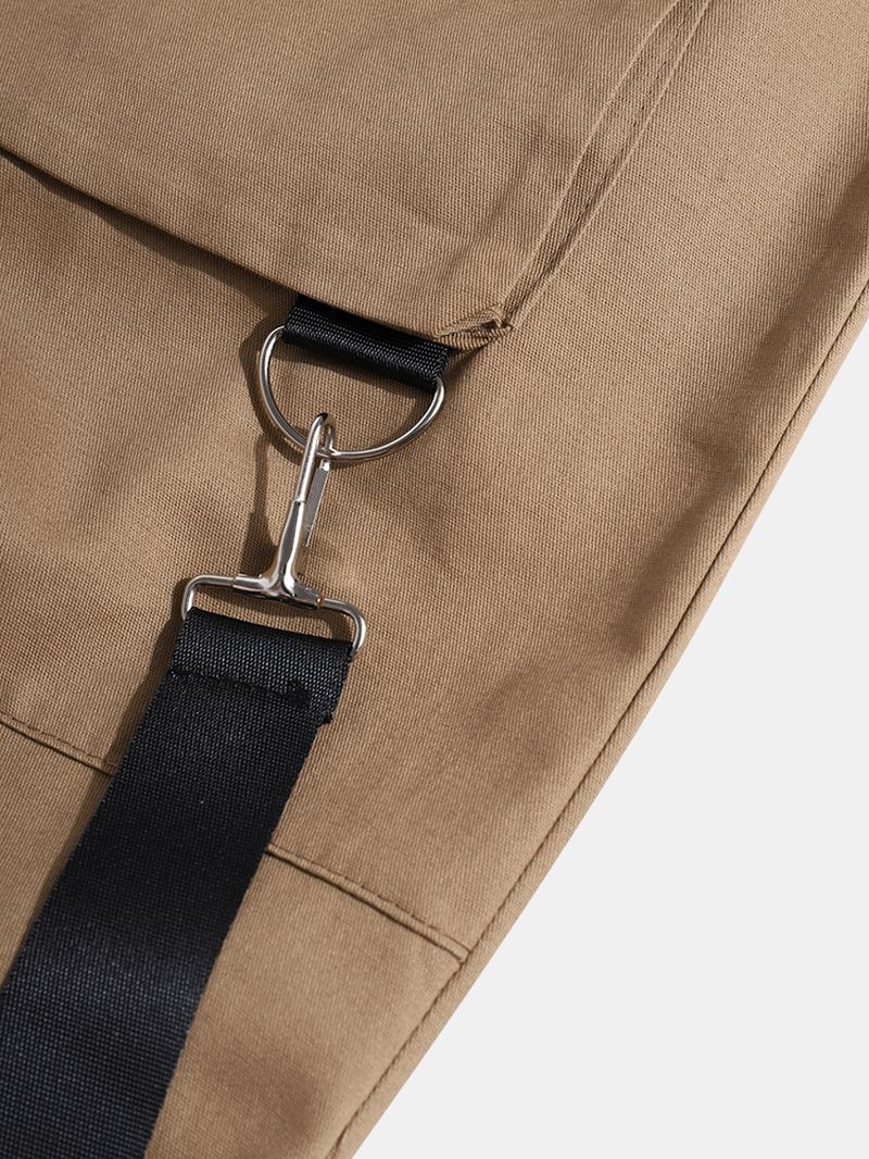 Herre Solid Multi Pocket Elastisk Talje Cargo Beam Feet Bukser Med Bånd