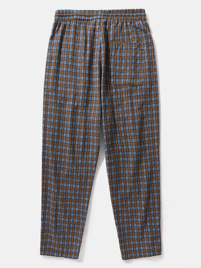 Herre Stribet Side Plaid Mønster Snøre Talje Preppy Bukser