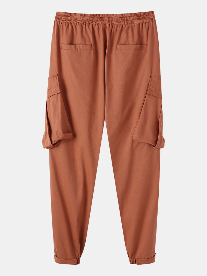 Herre Utility Solid Color 100% Bomuld Loose Cargo Pants