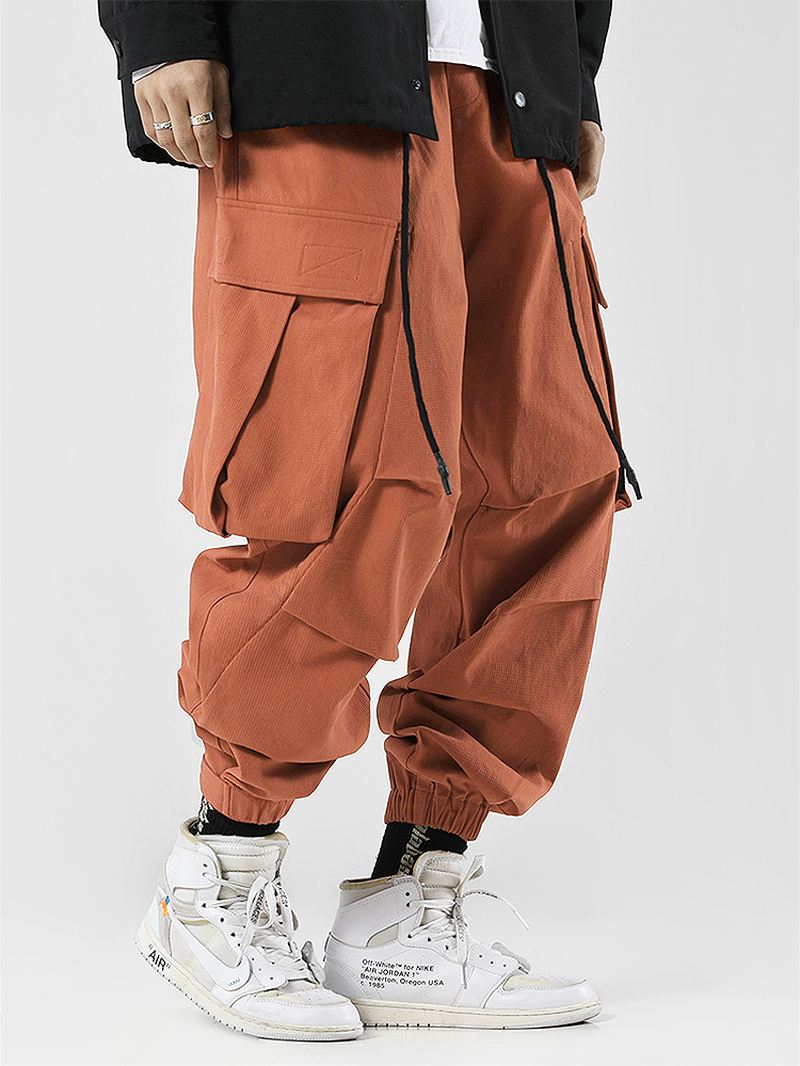 Herre Utility Solid Color 100% Bomuld Loose Cargo Pants