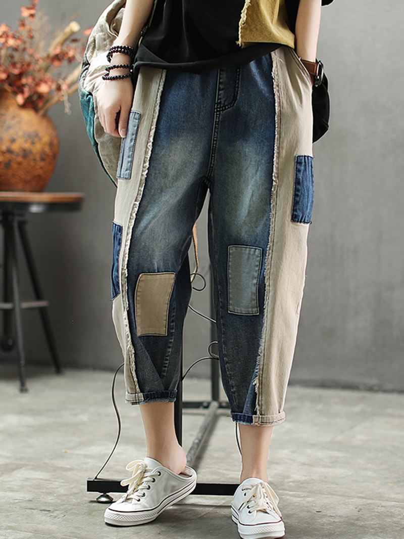 Kontrastfarve Patchwork Patch Casual Jeans