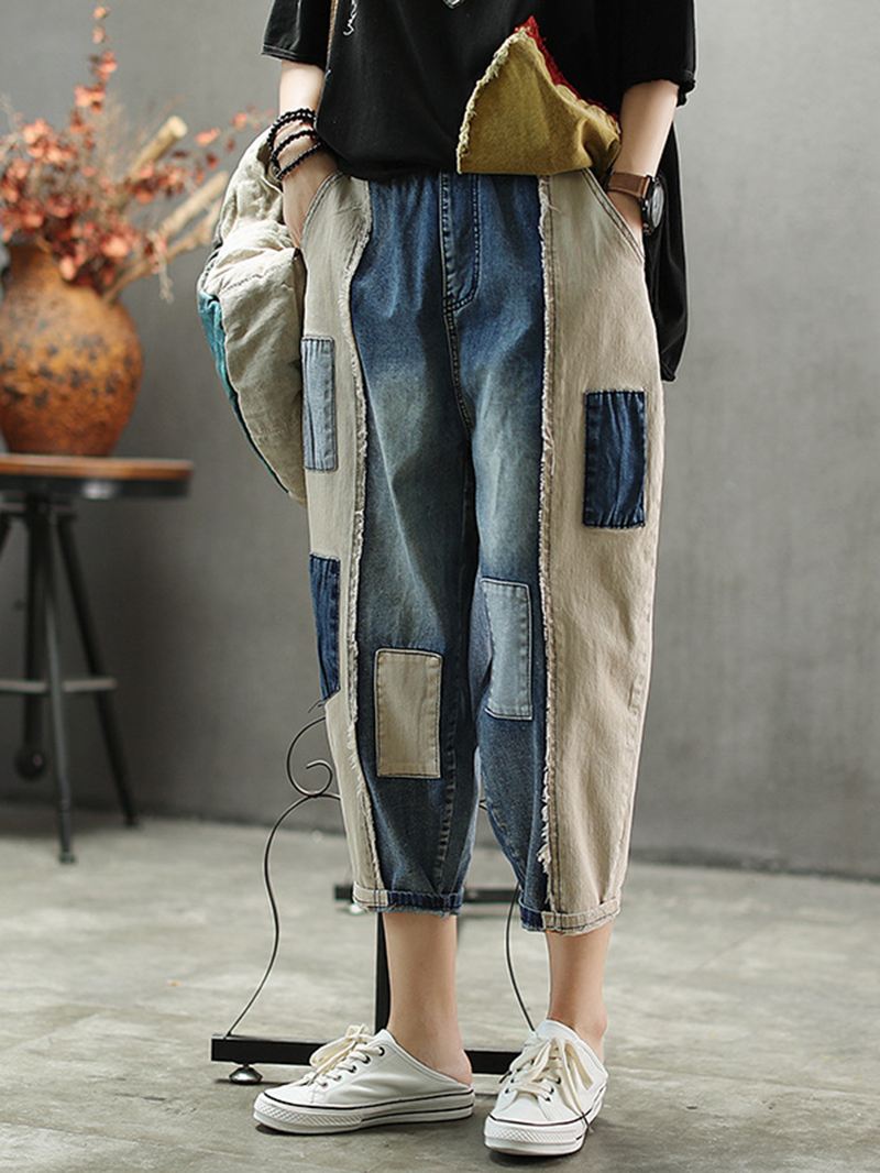 Kontrastfarve Patchwork Patch Casual Jeans