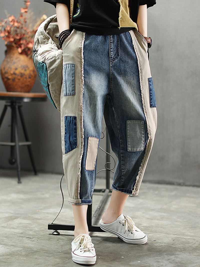 Kontrastfarve Patchwork Patch Casual Jeans