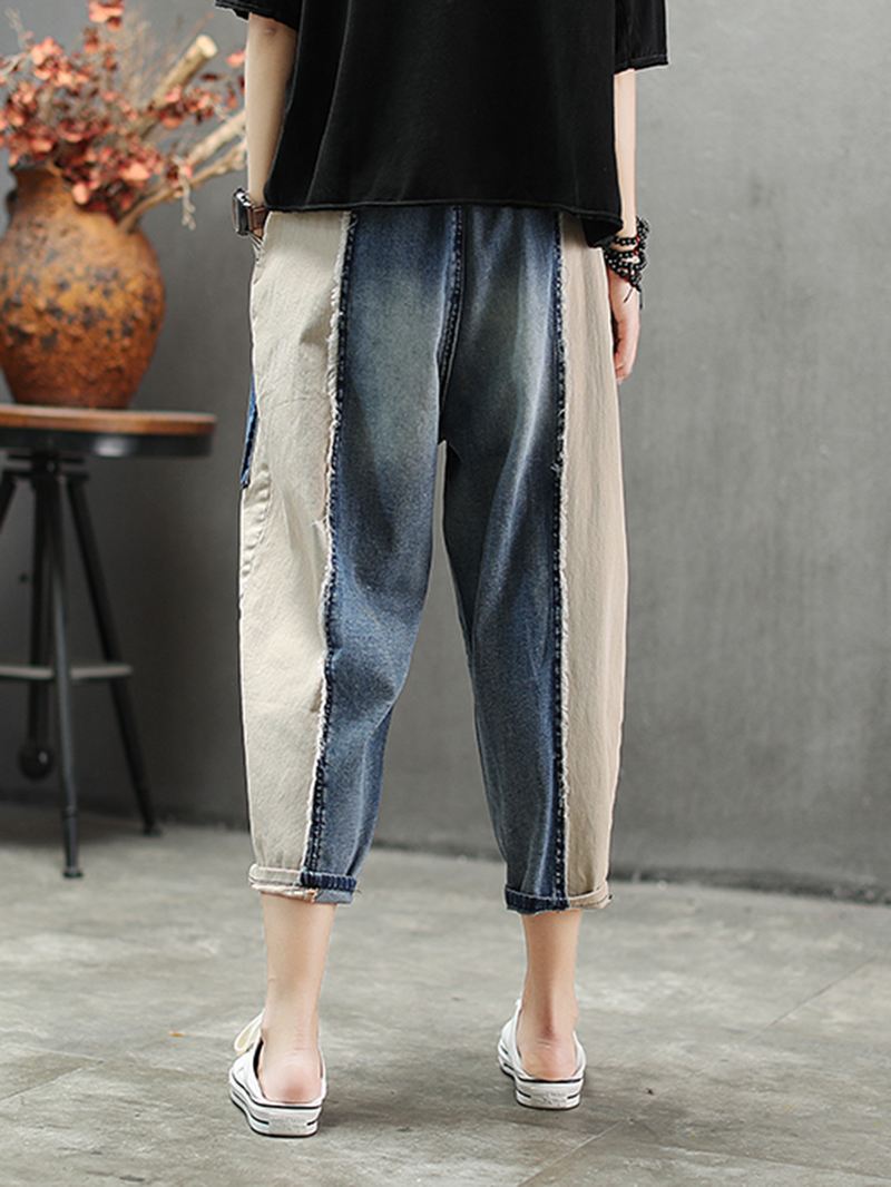 Kontrastfarve Patchwork Patch Casual Jeans