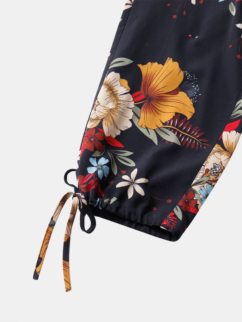 Kvinder Blomsterprint Bohemian Tie Manchetbukser Med Lomme