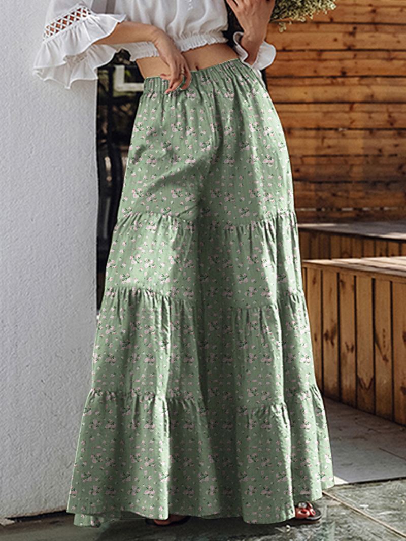 Kvinder Blomsterprint Wide Flare Leg Bukser Bohemian High Waist Culottes Nederdel