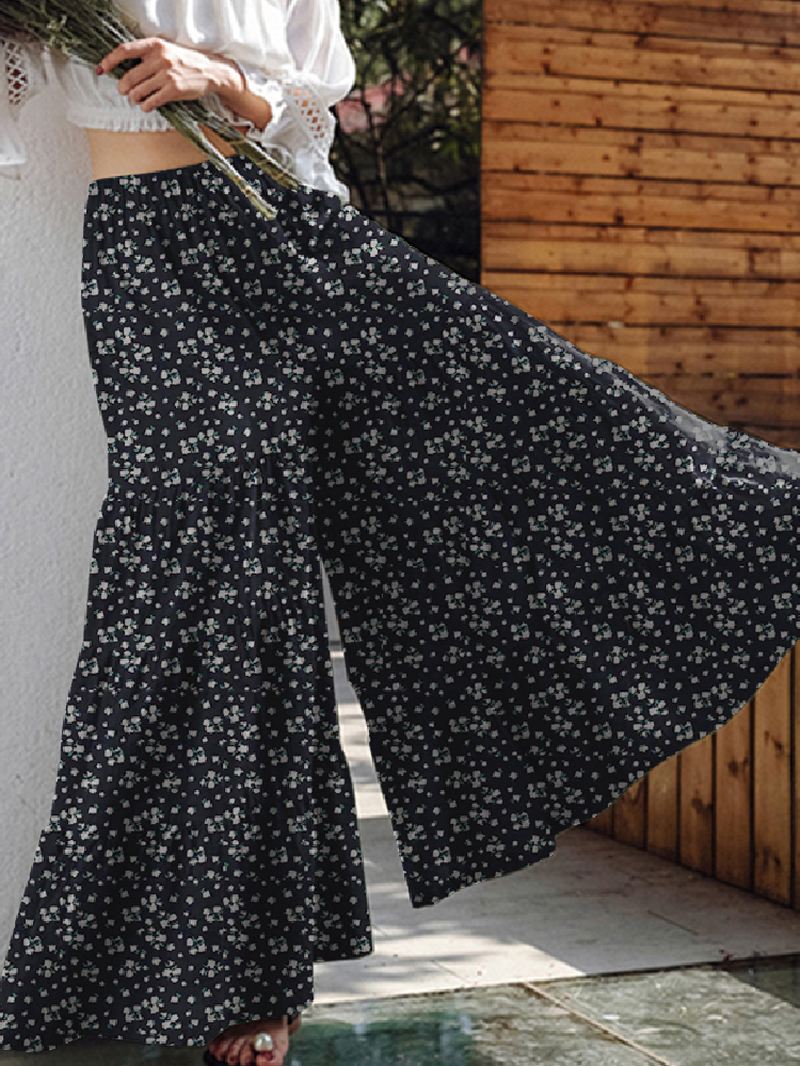 Kvinder Blomsterprint Wide Flare Leg Bukser Bohemian High Waist Culottes Nederdel