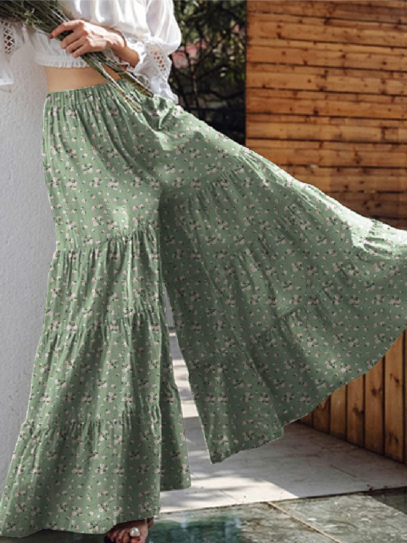 Kvinder Blomsterprint Wide Flare Leg Bukser Bohemian High Waist Culottes Nederdel