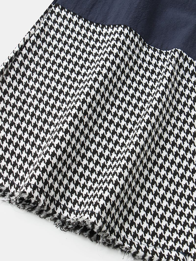 Kvinder Houndstooth Patchwork Løs Casual Elastisk Midtalje Brede Benbukser