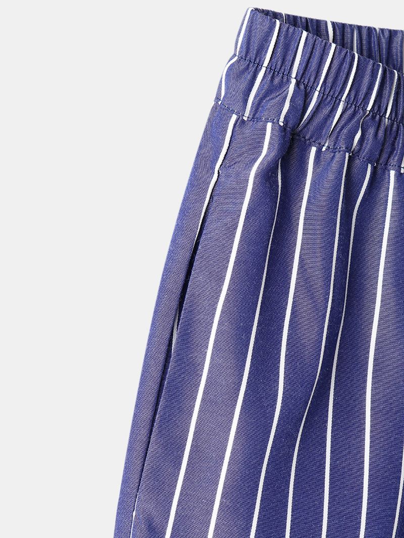 Kvinder Lodret Stripe Med Tryk Casual Elastisk Talje Løse Sideknapbukser