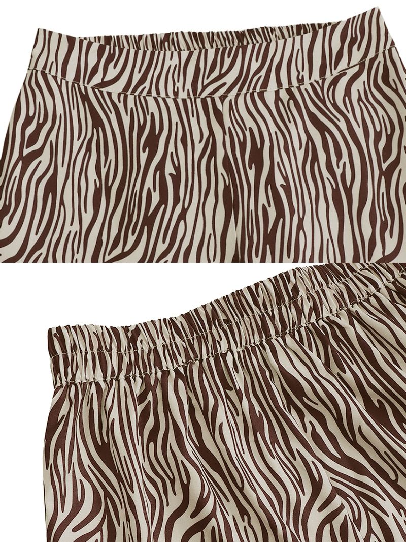 Kvinder Zebra Med Tryk Høj Elastisk Talje Stilfulde Casual Wide Leg Bukser