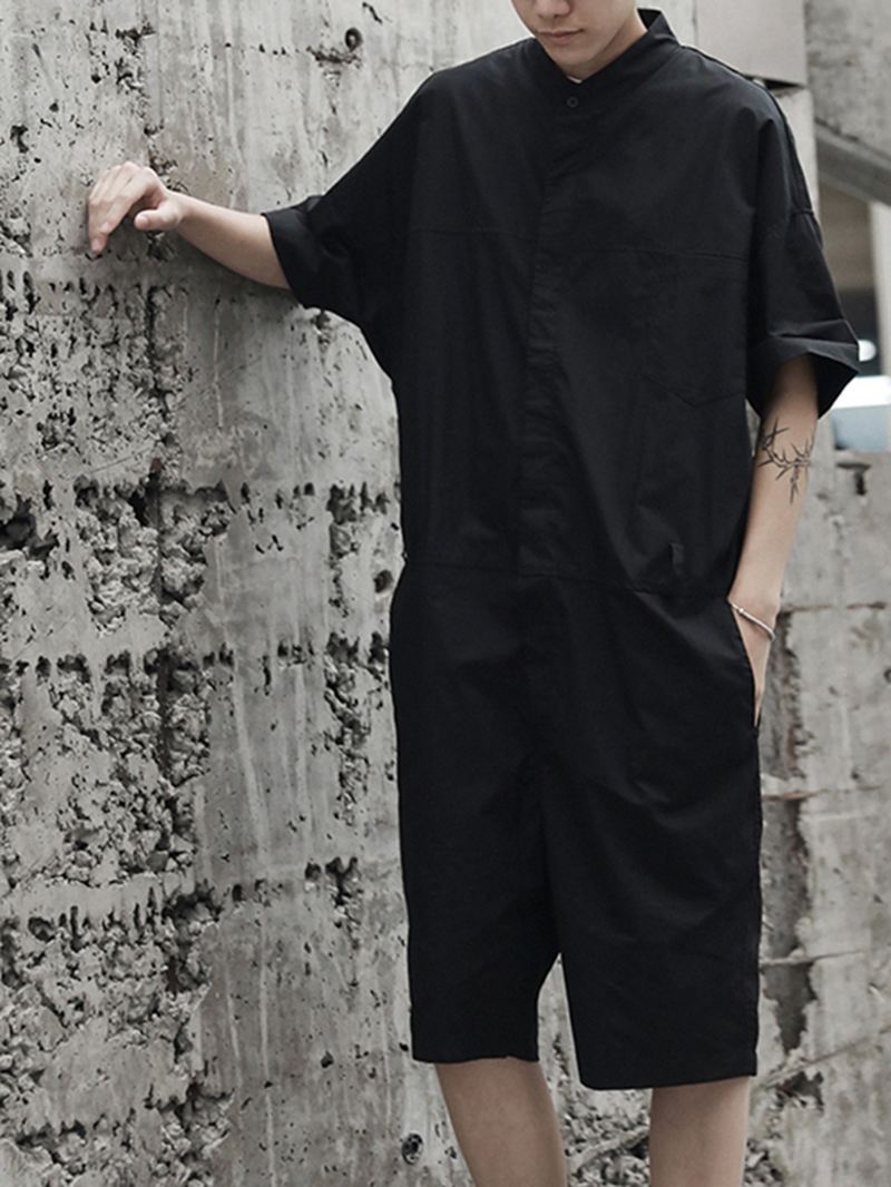 Løse Overalls Til Mænd Button Up Casual Cargo Jumpsuit Streetwear Rompers Bukser