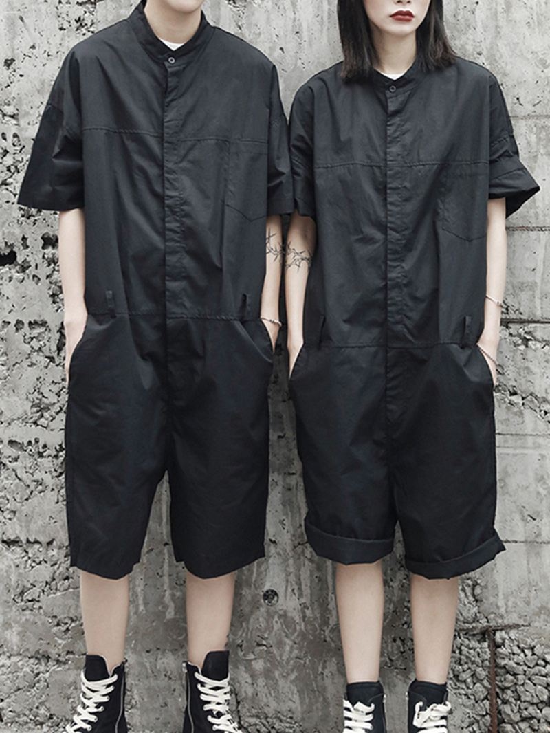 Løse Overalls Til Mænd Button Up Casual Cargo Jumpsuit Streetwear Rompers Bukser