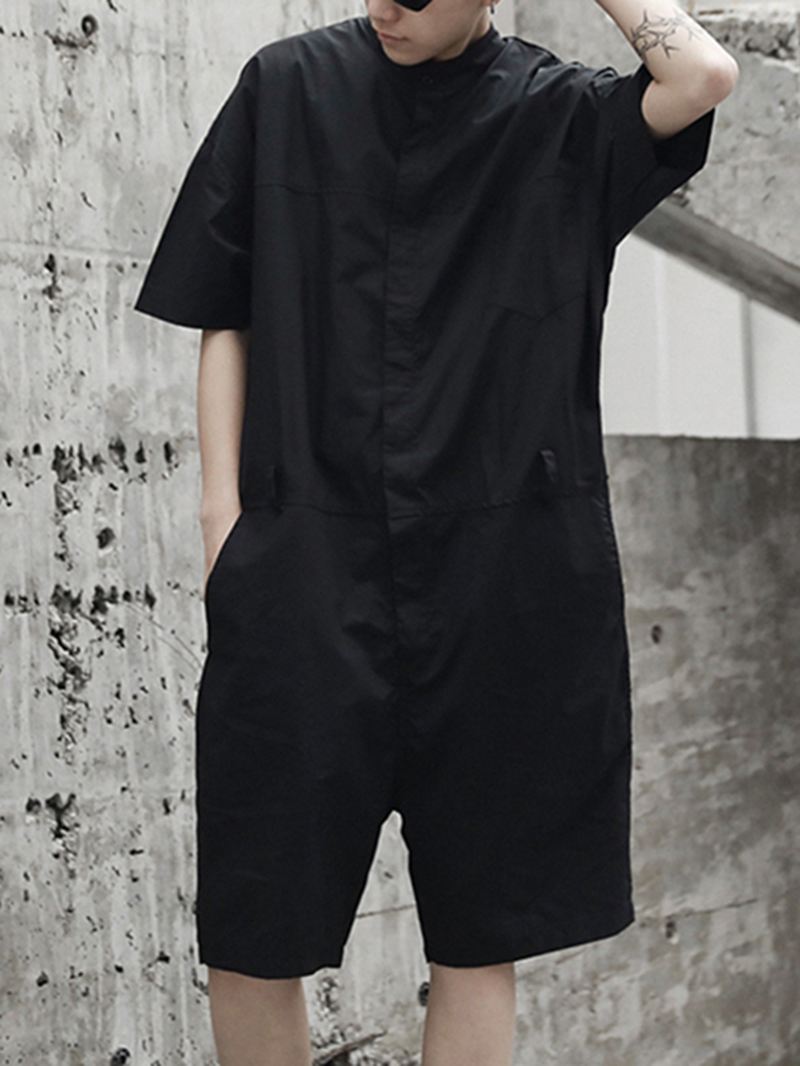 Løse Overalls Til Mænd Button Up Casual Cargo Jumpsuit Streetwear Rompers Bukser