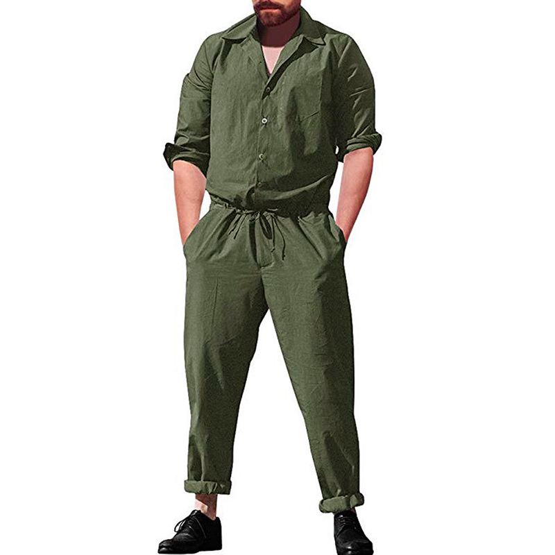 Mænd Casual Romper Langærmet Jumpsuit Stand Krave Militære Overalls Cargo Bukser