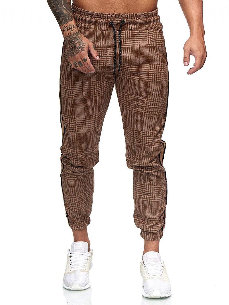 Mænds Casual Slim Printede Plaid Retro Pencil Pantssmå Bukser