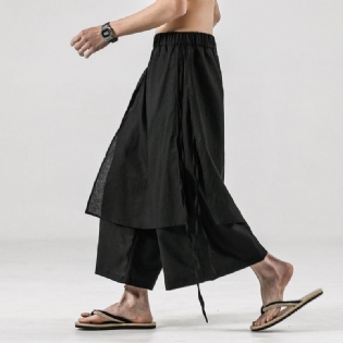 Mænds Ensfarvede Retro Linned Casual Culottes