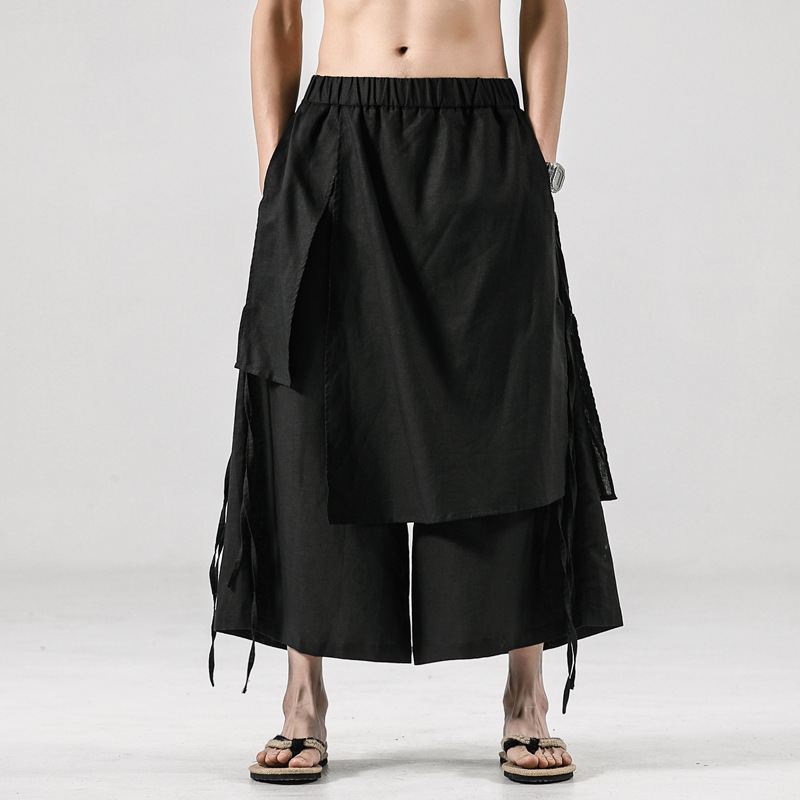 Mænds Ensfarvede Retro Linned Casual Culottes