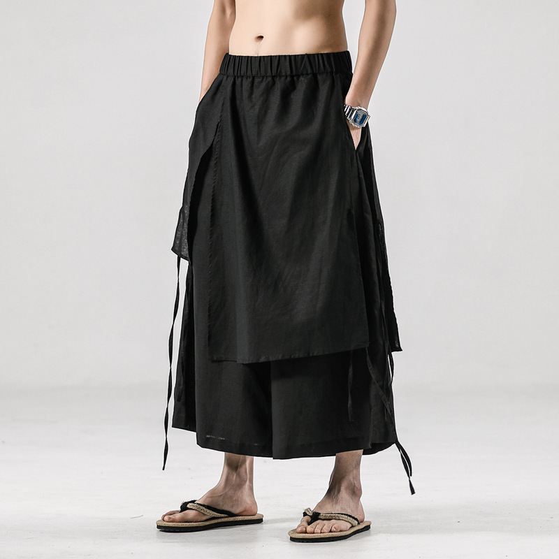 Mænds Ensfarvede Retro Linned Casual Culottes