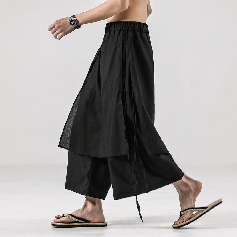 Mænds Ensfarvede Retro Linned Casual Culottes