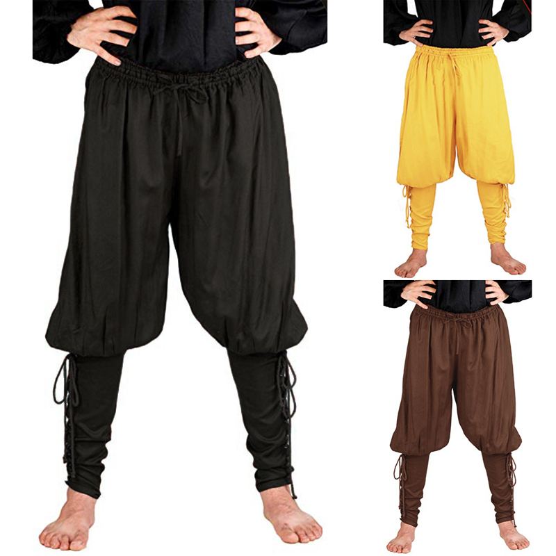 Middelalderlige Renæssance Herre Pirate Knight Bukser Blonde Lange Bukser Shorts